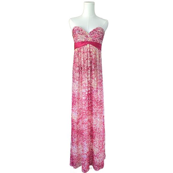 BCBGMaxAzria Kai Strapless Maxi Dress Size 10 Pink Metallic Floral Formal Prom - Picture 2 of 12